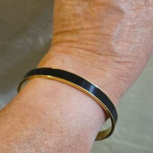 Vintage Signed Monet Black Enameled Bangle Bracelet